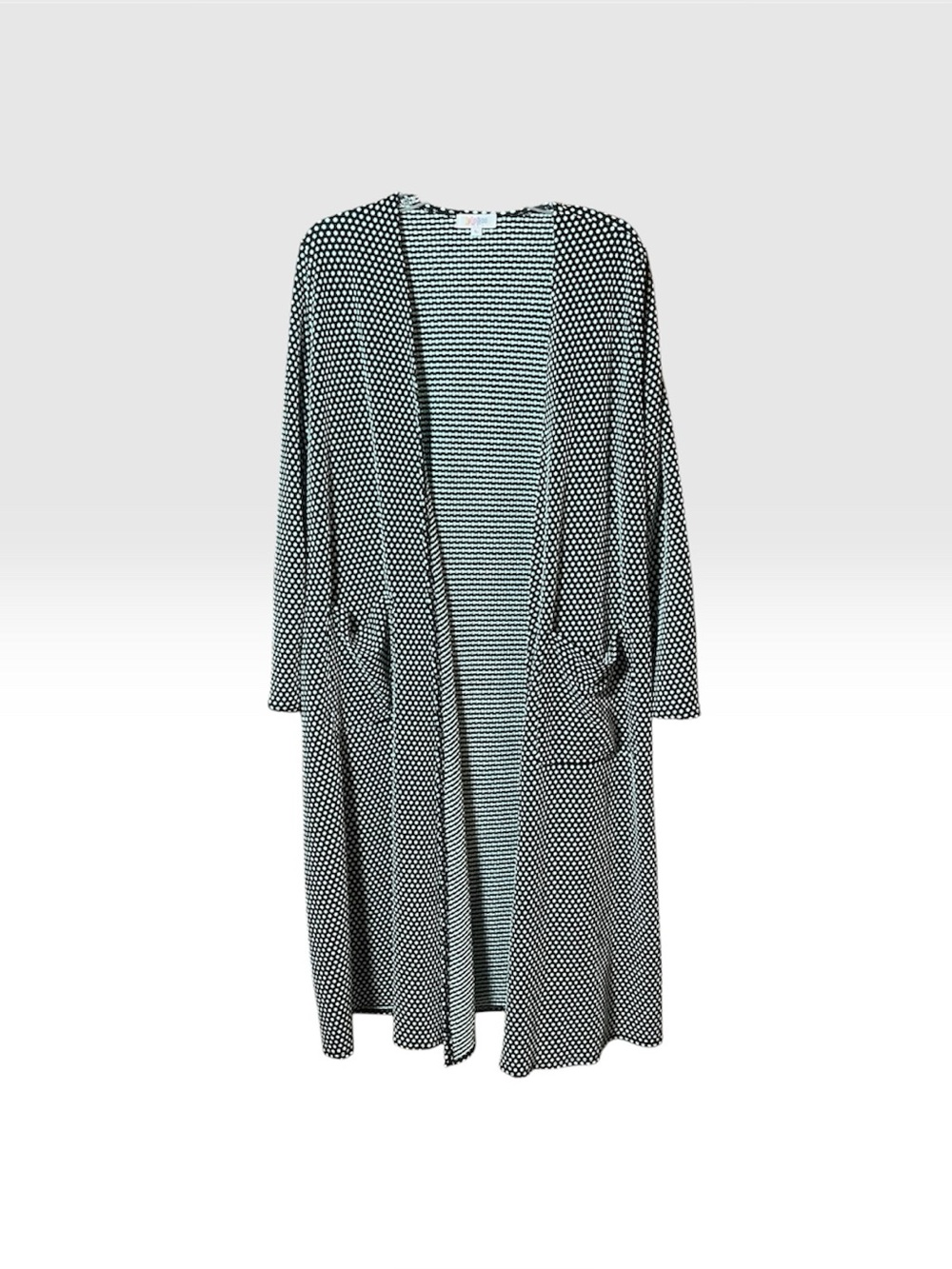 LuLaRoe Sarah Black/Green Polka Dot Open Cardigan textured lightweight  large